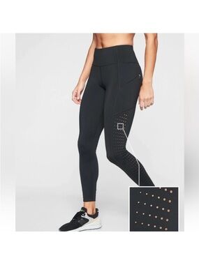 Athleta Contender Laser Cut Leggings Black S High Rise Pockets